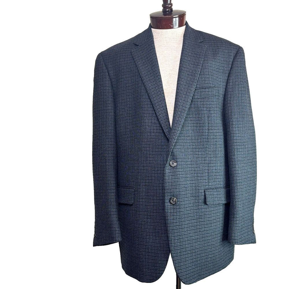 CHAPS 46L‎ Houndstooth Sport Coat Blazer 100% Lambswool Blue Gray Suit Jacket - Picture 3 of 9